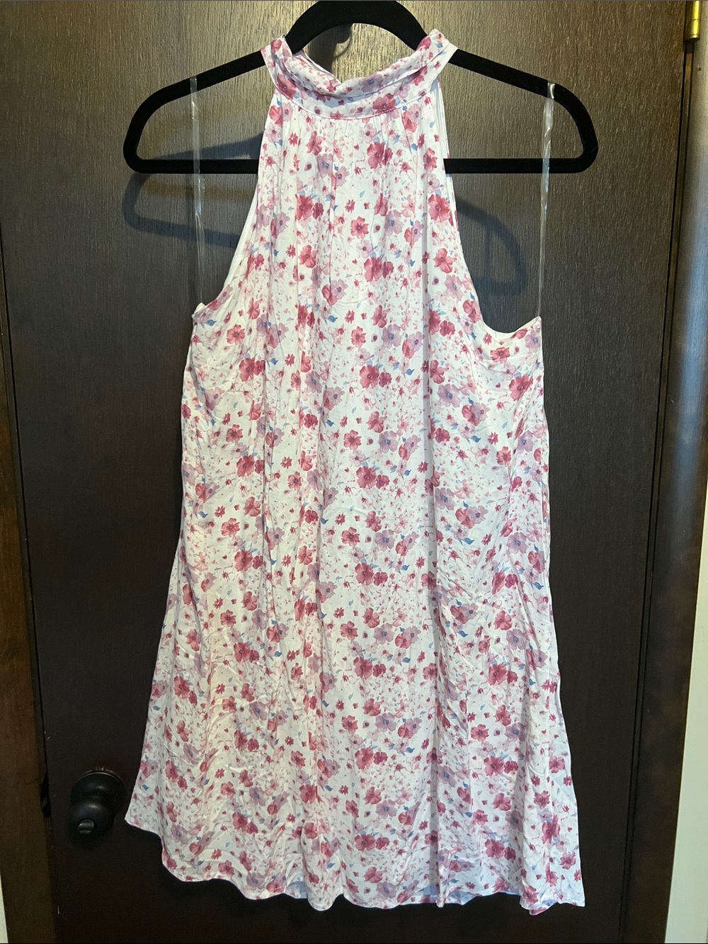 High-Neck Floral Swing Tank Dress in Pink